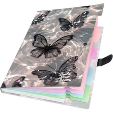 귀여운 확장 파일 폴더 - 5포켓 아코디언 문서 오거나이저 방수 폴리 플라스틱 A4/레터 사이즈 학교 사무실 가정용 - 버터플라이 블랙 424097