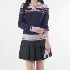 티앤드골프 여성 골프 니트 스트라이프 오픈 카라 티셔츠 간절기 봄 골프웨어 골프복