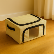 루모689 지퍼형 윈도우 정리박스 수납상자 접이식 수납함, 1개, 베이지