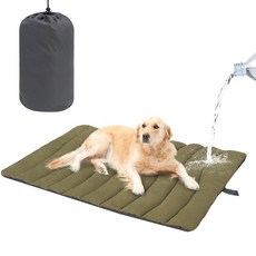 BEAUTYZOO 야외 강아지 침대 방수 캠핑 강아지 침대 양면 사용 가능 휴대용 여행 침대 휴대용 가방 포함 - 세탁기 사용 가능 내구성 접이식 야외 반려동물 침대, 아미 그린
