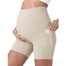 POSHDIVAH 여성용 임산부 요가 반바지 복부 범프 여름 운동 러닝 주머니가 있는 활동적 12.7cm/20.3cm(5인치)/20.3cm(8인치) 카키 L