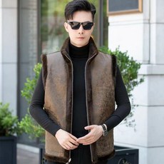 양면용 남성 겨울 무스탕 퍼조끼 보온 슬림 뽀글이 스웨이드 집업 조끼 베스트