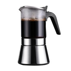 SIXAQUAE Induction Moka Pot Crystal Glass-top & Stainless Steel 스토브탑 에스프레소 메이커 클래식 이탈리아 커피 메이커(1, 160 ml, 160ml, 1개