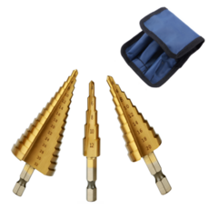 티타늄 코팅 스텝드릴 3종 세트 + 파우치, 1세트