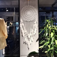 드림캐처 장식 대형 플라스틱 소재 흰색 깃털 벽걸이용 결혼식 소품, C_순백 고전 드림캐처 40cm 원형