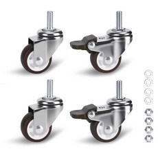 3.8cm(1.5인치) 스템 캐스터 4개 세트 브레이크가 있는 소형 회전 캐스터 휠 가구 카트 캐비닛용 튼튼한 스레드 캐스터 휠 총 적재 용량: 88kg(180파운드), 3.2cm(1.25인치) 휠