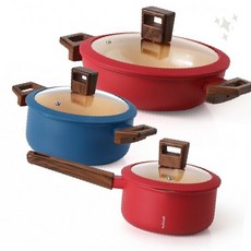 다용도 조리냄비 인덕션 가스 겸용 유리뚜껑 논스틱 코팅 주방 조리도구 가정용, 1개, 나리히라 16레드+18블루+28블루, 상세페이지 참조