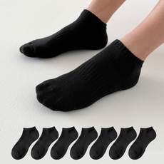 래비뜨 두툼한 이중쿠션 바닥 스포츠 발목 양말 7켤레 세트, 블랙, 1세트