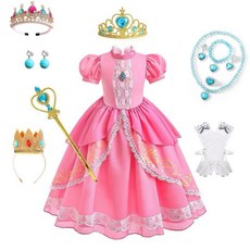 達通現貨 兒童碧姬公主cos造型服裝 萬聖節瑪利歐桃子公主造型服飾 peach超級瑪利歐 瑪力歐聖誕節扮演洋裝長裙