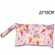 防水尿布收納袋，多功能推車掛袋，大容量便攜式嬰兒用品收納包，時尚印花設計, 單拉鏈小號粉獨角獸