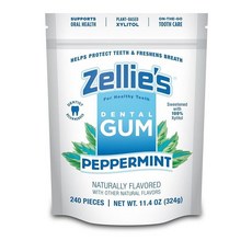 Zellie's | 100프로 자일리톨 무설탕 스피아민트 츄잉 껌 맛 100개 1팩 221496, 240개 (1개입), 페퍼민트