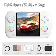 ANBERNIC RG CubeXX 휴대용 게임 콘솔 395인치 IPS 화면 RGCubeXX Linux WIFI 블루투스 레트로 비디오 PSP, 01 China Mainland, 02 128G 8K Games, 01 White with Bag