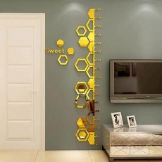 스티커 입체 부착 DS 6W 인테리어 벽 키재기 신장계 3D, 골드+육각형, 크다, 1개