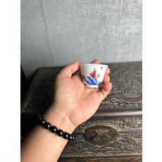 七八十年代 手繪青花釉裏紅 康熙山水 鈴鐺杯 主人杯 聞香杯 60cc, 商品主圖, 1個