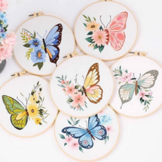 프랑스 자수 키트 초보 디자인 수틀 나비 자수 패키지 세트 핸드메이드 인테리어 홈데코 원단 소품 바늘, S842