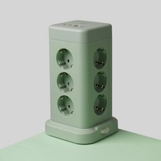 지클릭커 타워 12구 고용량 4000W USB 멀티탭 NP712PD 그린, 1개, 타워형 12구 그린, 2m