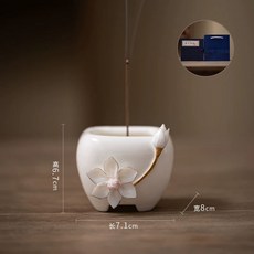 향꽂이 향로 수제 불교 제사 인센스 연꽃, 흰 도자기 꽃 향이 버너 Perran