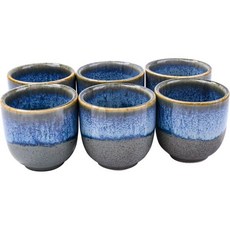 일본 사키 세트 세라믹 사케 컵 블루와 그레이 글레이즈 세트 6개, Blue, 6, 1개