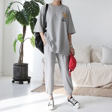 Ssongstyle 香蕉圖案短袖束口褲休閒套裝