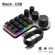 3가지 모드 12키 기계식 키보드 4개 노브 맞춤 프로그래밍 매크로 게이밍 RGB 블루투스 2.4G USB 유선 키패드 PS용, USB Wired Black