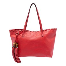 구찌 중고 2016-2026 레더 뱀부 태슬 토트 백