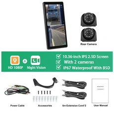 Podofo 수직 스마트 스크린 플레이어 듀얼 채널 카메라 BSD 기능 IP67 10.36'' 트럭 버스용 자동차 측면 뷰, 01 빠른, 01 with 2 Cameras