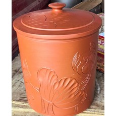 雲南建水紫陶茶葉罐 荷花浮雕 密封防潮 多功能儲物罐 高度35cm, 如圖所示, 1個