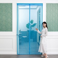 현관문 벨크로 자석 방충망 무타공 모기장 메쉬 침실 방문용 프리미엄 가림막, 4_블루 스트라이프 넓은 벨크로 수납