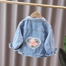 여아 데님 자켓 귀여운 캐릭터 봄 가을 트렌디 아우터 키즈 청자켓 아동 점퍼 데님점퍼 어린이 봄점퍼, 140, M.  하트 핑크 작은 꽃