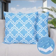 Eternal Beauty 봄 여름 테라스용 방수 야외 베개 커버 2개 세트 보헤미안 플로럴 45.7 x 45.7cm 18 18인치, 블루 기하학