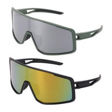 HARFINGTON 2피스 스포츠 선글라스 사이클링 편광 남성용 산악 자전거 운전 낚시 달리기 블랙 프레임 컬러풀 블루 & 투명 193727, 2, 다채로운 레드 & 그레이