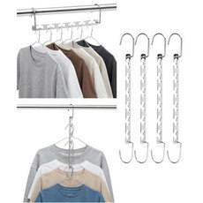 Mr. Pen 미스터 펜- 금속 공간 절약 옷걸이 4개 세트 은색 옷걸이 6개 슬롯 360도 회전 후크 159824