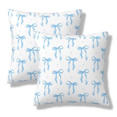 NOCTILYRA 블루 보우 장식용 베개 커버 50.8x50.8cm(20x20인치) 짧은 플러시 베개 커버 2개 세트 사각 쿠션 커버 침대 소파용 장식용 베개 커버, 01, 베이비 블루