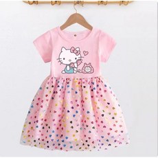 ROZI 산산리오 헬로키티 여아 반팔 원피스 공주 드레스 유아 어린이 여름 아동복