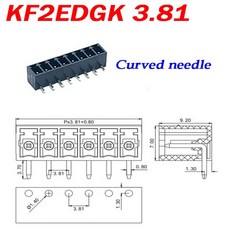 KF2EDGK 3 81 2/3/4/5/6/8/10/12Pin 직각 터미널 플러그 유형 300V 8A 81mm 피치 커넥터 Pcb 나사 고정 블록 검정색, 7Pin, Curved needle
