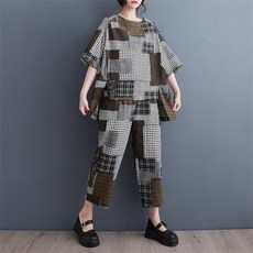 大碼寬鬆休閒運動套裝 - 短袖夏季素色套裝