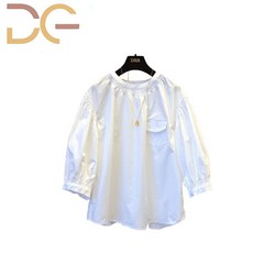 Dige 여성 반팔 롱 티셔츠 오버핏 퍼프소매 화이트