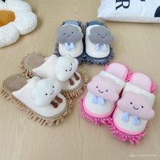 加厚懶人拖地木地板室內地板家居抹布靜音拆洗廚房清潔拖鞋, 雙色米底（雲朵）,S小碼（適合35-37碼）, 1個