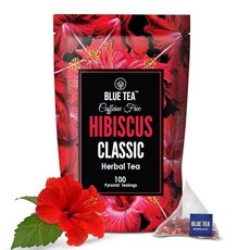 BLUE TEA - 히비스커스 차 - 49.9g(1.75온스) (50컵 이상) 루즈 | 스킨 글로우 강화 차 | 허브 티 - 꽃 기반 - 쓴맛 없음 - 카페인 프리 - 톡 쏘는, 100 Tea Bags (Pack of 1), 1개
