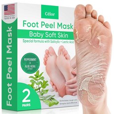 풋 필 마스크 - 아기 부드러운 피부를 위한 발 마스크 - 죽은 피부 건조하고 갈라진 발 및 굳은살 제거 풋 스파 여성 및 남성용 알로에 베라 추출물로 제작 (2쌍) |, 2 Pair (Pack of 1), 페퍼민트