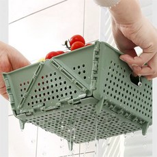 하우스픽 싱크대접이식보조선반 접이식수납바구니 통풍사각바스켓 싱크대다용도정리, 그린