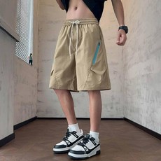 男運動短褲 速乾冰絲涼感 透氣寬鬆五分褲, 卡其色