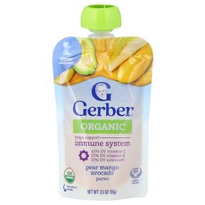 Gerber 오가닉 포 베이비 Wonderfoods 2차 이유식 배 망고 아보카도 함유 99g(3.5oz) Gerber (거버), 1개, 99g