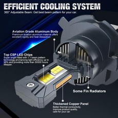 호환 H7 H4 LED 캔버스 라이트 1:1 미니 사이즈 차량 전조등 팬 포함 60000LM 초고휘도 무선 터보 안개등 6, 02 H7
