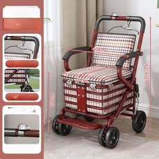 접이식 노인용 휴대용 쇼핑카트 의자 겸용 소형 손수레, 1개, 40cm 이중 레드 핸드 B03 페달 소형