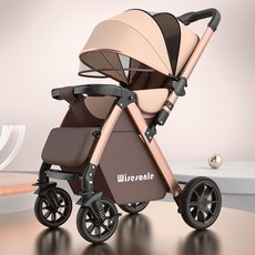 婴儿推车可坐可躺高景观轻便折叠双向婴儿车儿童手推车遛娃神器, 卡其:如圖所示
