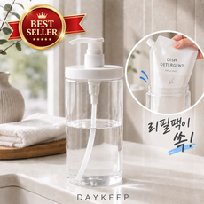 데이킵 대용량 입구 넓은 세제통 주방세제 디스펜서 펌프 주방 샴푸통 공병 펌프 공병 1000ml, 1개, 투명화이트