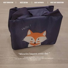 韓版防水便當袋 保溫袋 大容量, 1個, 藏青狐狸(經濟款)保溫不佳