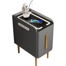 스마트 협탁 침대 블루투스 틈새 금고 그레이 무선충전, 3단서랍 + 조명 무선충전 USB 스피커, 완제품 조립 완료, 25x40x48cm