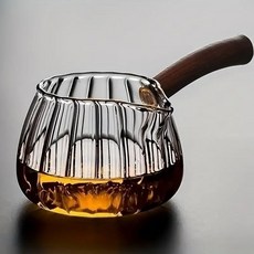 側把玻璃煮茶壺 公道杯 花梨木木把茶壺 加厚茶濾功夫茶具泡茶杯, 1個, 400ML條紋木把公道杯